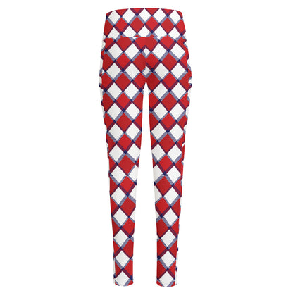 Fourth of July American Plaid Print High-Waisted Pocket Leggings