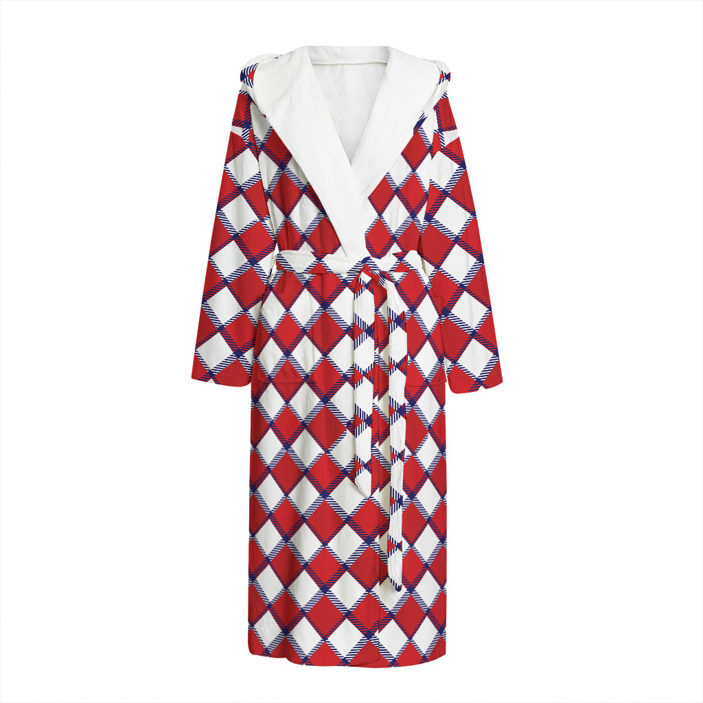 Fourth of July American Plaid Print Hooded Bathrobe