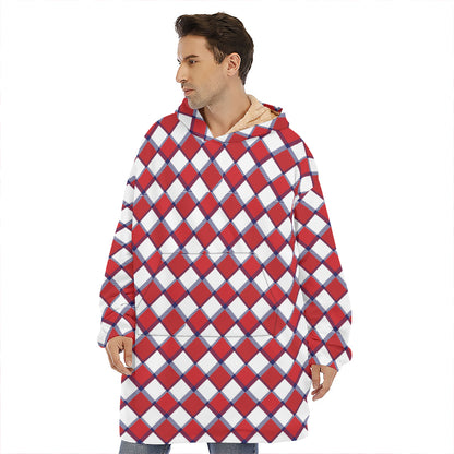 Fourth of July American Plaid Print Hoodie Blanket