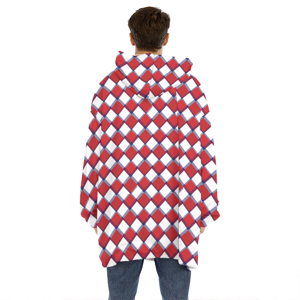 Fourth of July American Plaid Print Hoodie Blanket