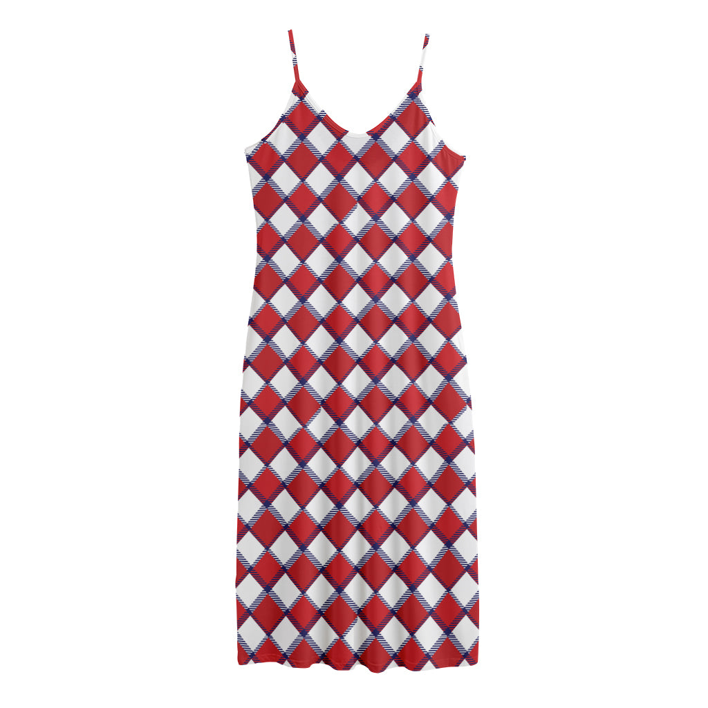 Fourth of July American Plaid Print Jersey Midi Cami Dress