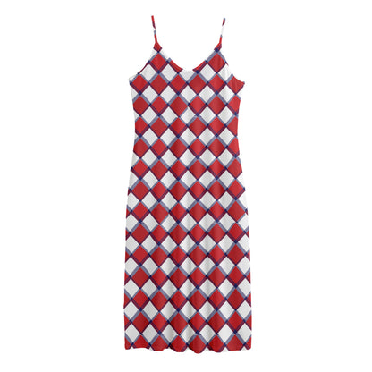 Fourth of July American Plaid Print Jersey Midi Cami Dress