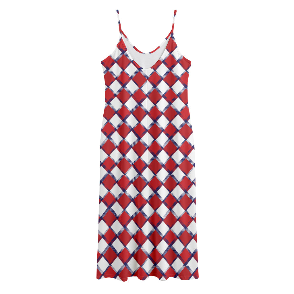 Fourth of July American Plaid Print Jersey Midi Cami Dress