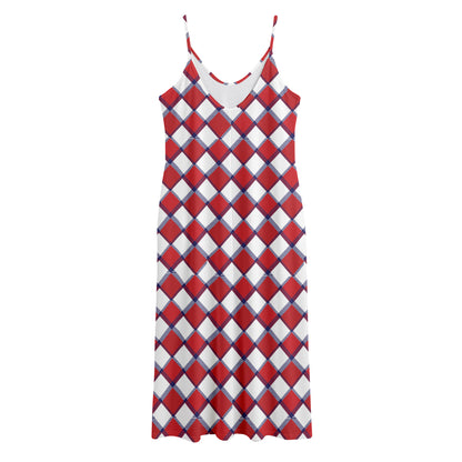 Fourth of July American Plaid Print Jersey Midi Cami Dress