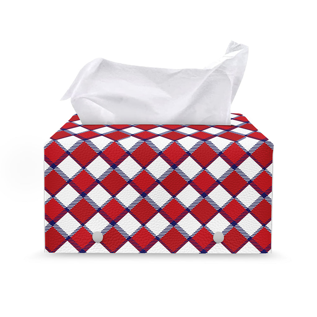 Fourth of July American Plaid Print Leather Tissue Box Cover