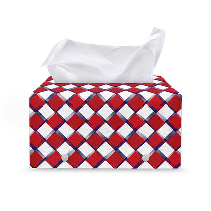 Fourth of July American Plaid Print Leather Tissue Box Cover