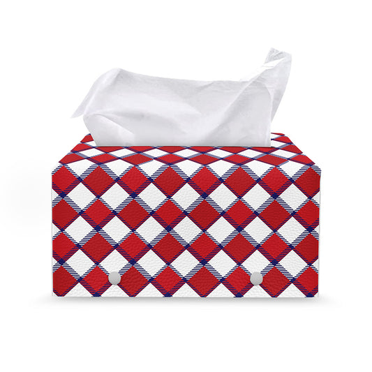 Fourth of July American Plaid Print Leather Tissue Box Cover