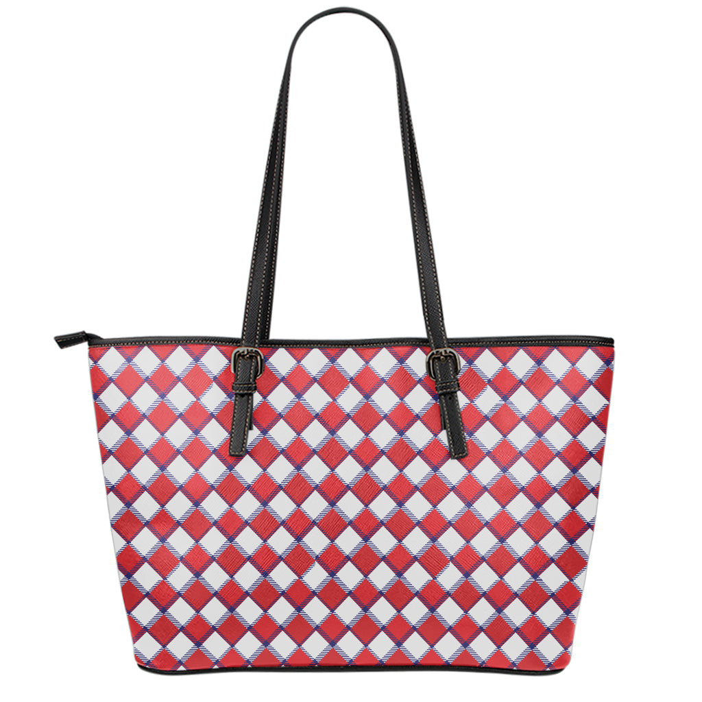 Fourth of July American Plaid Print Leather Tote Bag