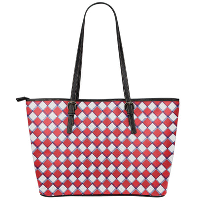 Fourth of July American Plaid Print Leather Tote Bag
