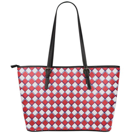 Fourth of July American Plaid Print Leather Tote Bag