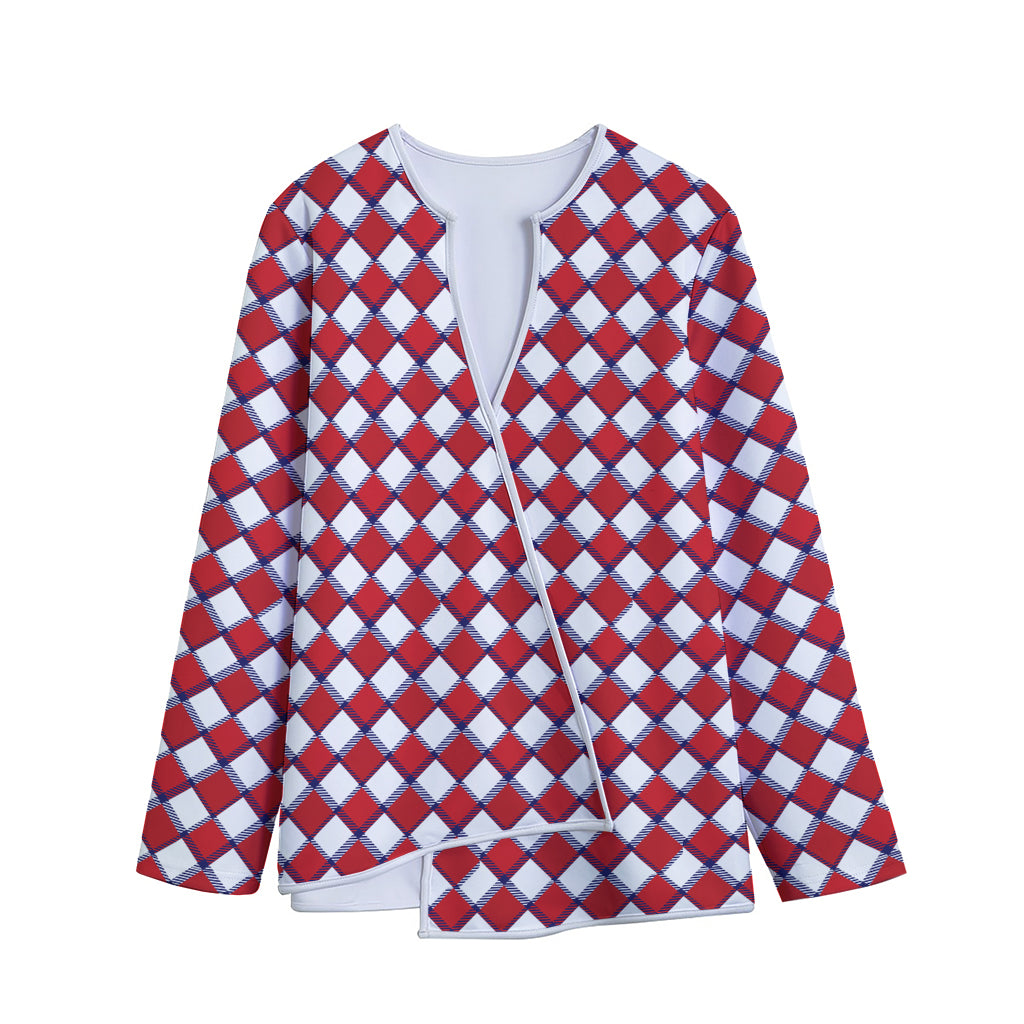 Fourth of July American Plaid Print Long Sleeve Short Coat