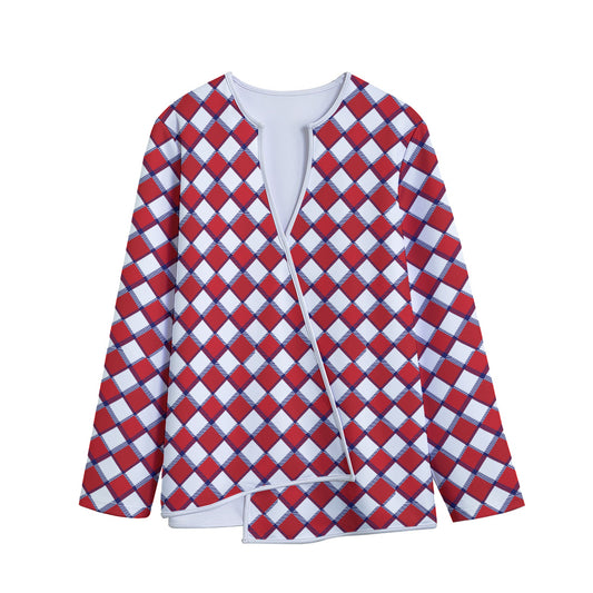 Fourth of July American Plaid Print Long Sleeve Short Coat