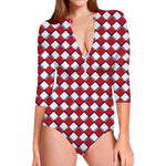 Fourth of July American Plaid Print Long Sleeve Swimsuit