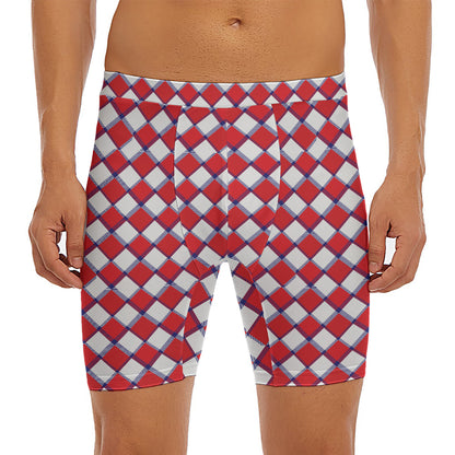 Fourth of July American Plaid Print Men's Long Boxer Briefs