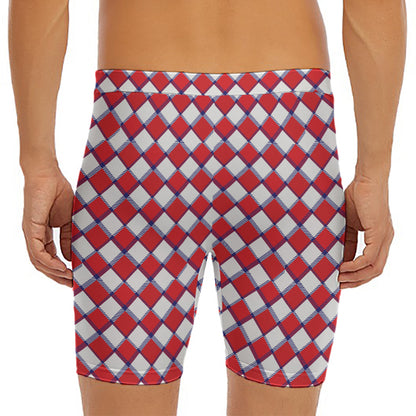 Fourth of July American Plaid Print Men's Long Boxer Briefs