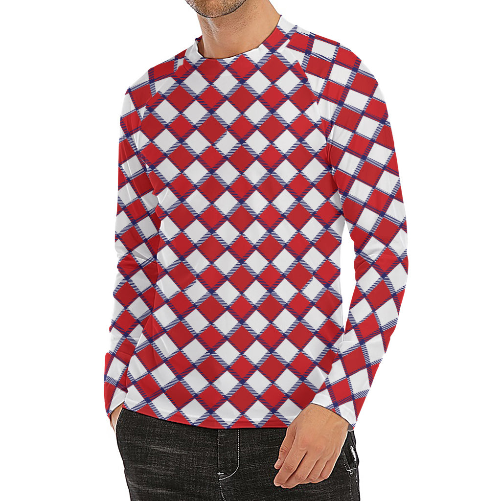Fourth of July American Plaid Print Men's Long Sleeve Rash Guard