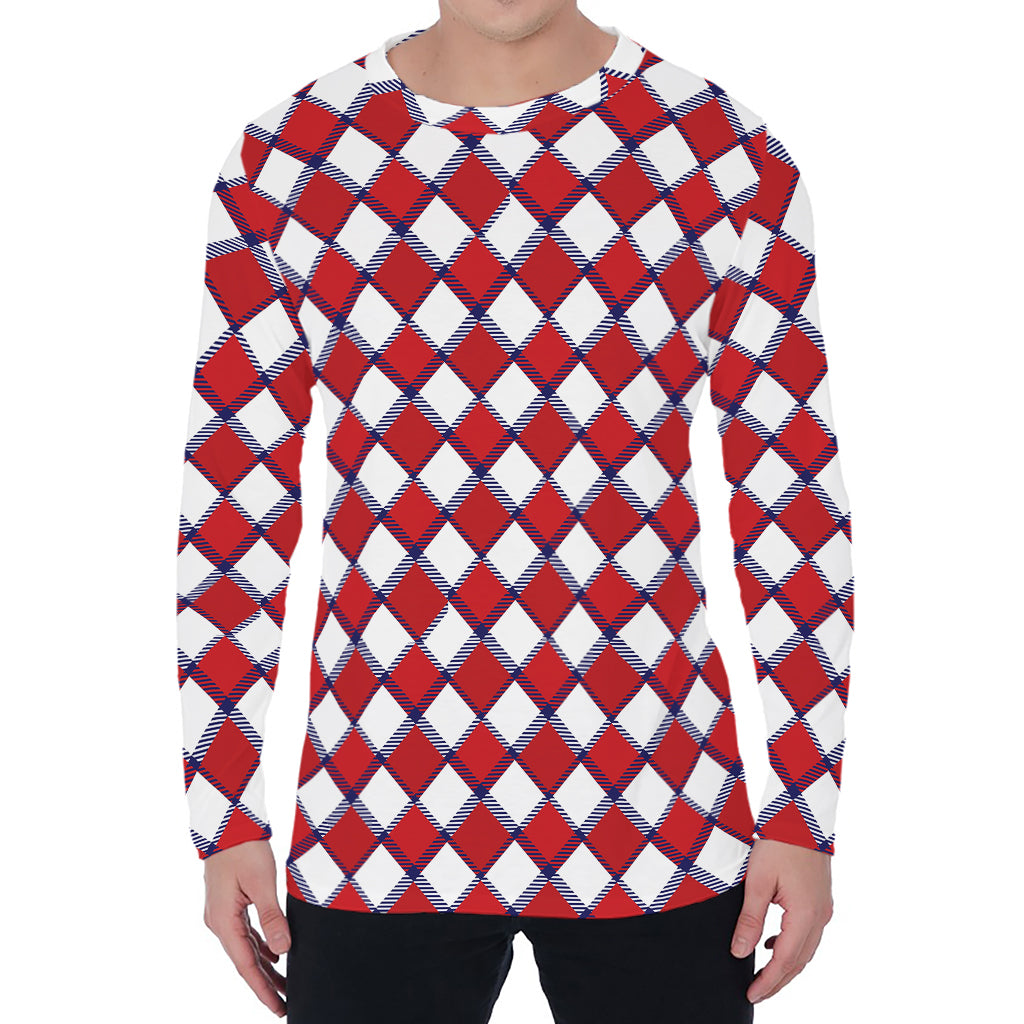 Fourth of July American Plaid Print Men's Long Sleeve T-Shirt