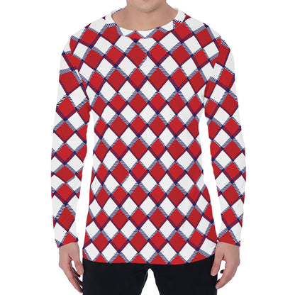Fourth of July American Plaid Print Men's Long Sleeve T-Shirt