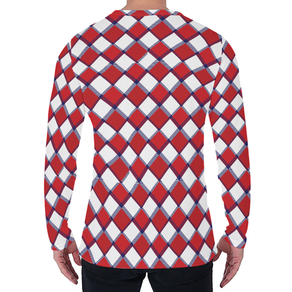 Fourth of July American Plaid Print Men's Long Sleeve T-Shirt