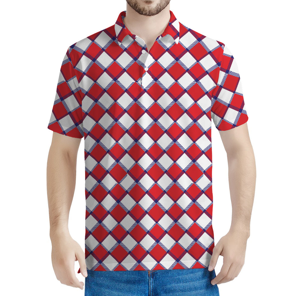 Fourth of July American Plaid Print Men's Polo Shirt