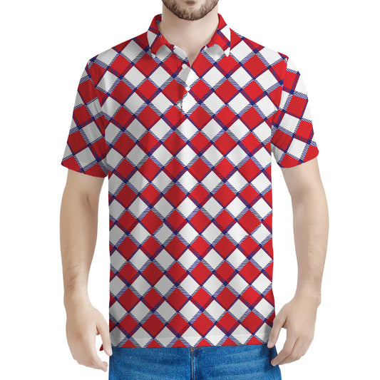 Fourth of July American Plaid Print Men's Polo Shirt