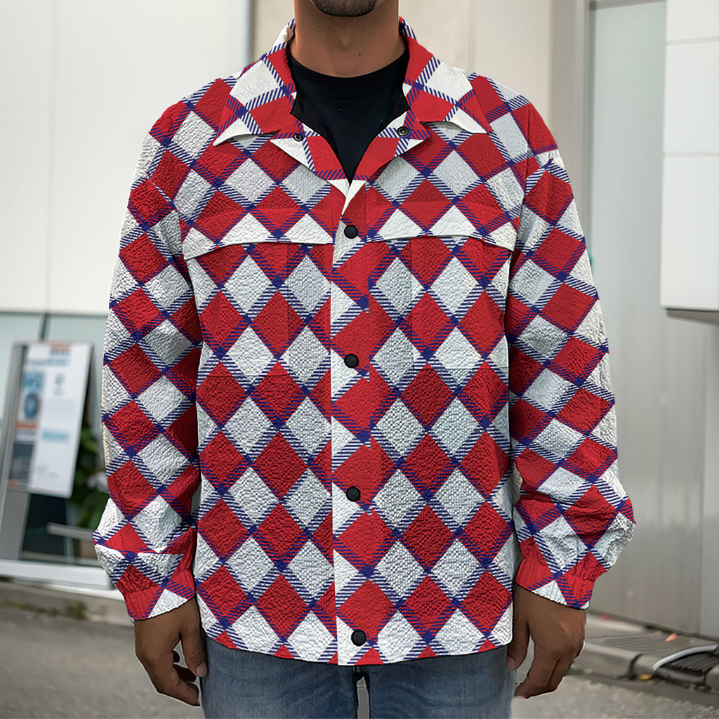 Fourth of July American Plaid Print Men's Shirt Jacket