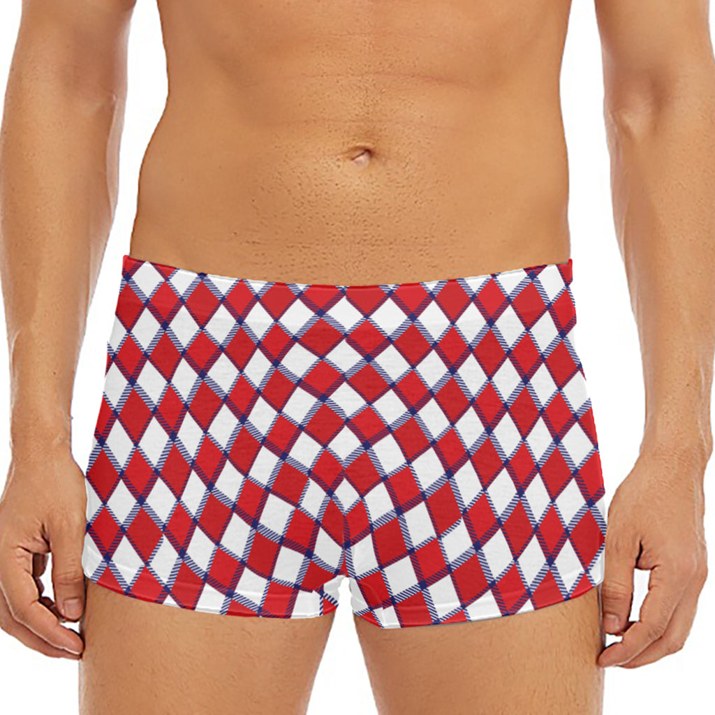 Fourth of July American Plaid Print Men's Short Boxer Briefs