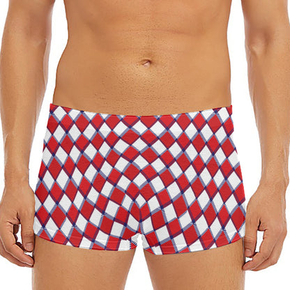 Fourth of July American Plaid Print Men's Short Boxer Briefs