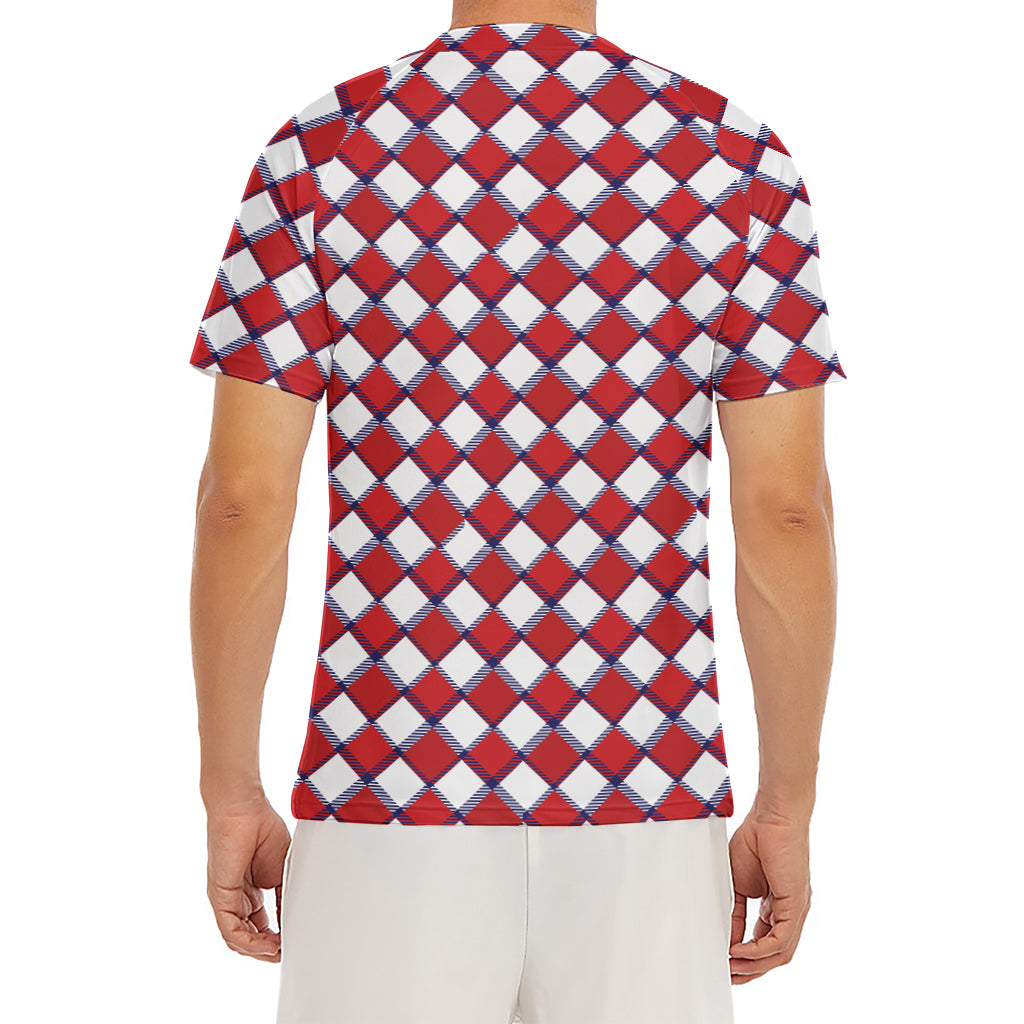 Fourth of July American Plaid Print Men's Short Sleeve Rash Guard