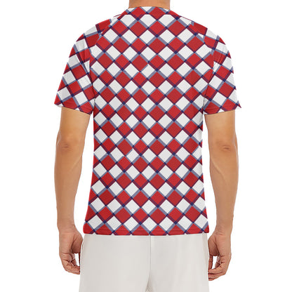Fourth of July American Plaid Print Men's Short Sleeve Rash Guard