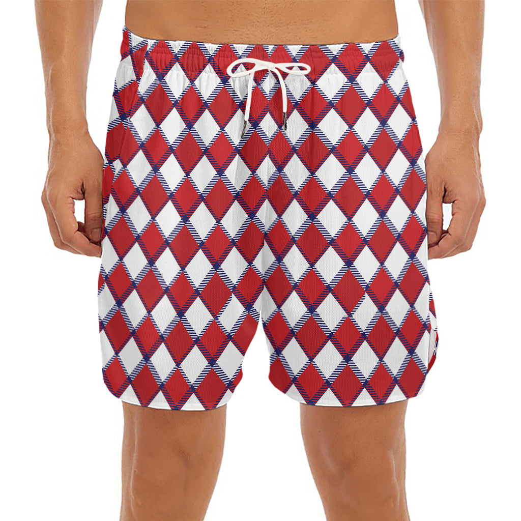 Fourth of July American Plaid Print Men's Split Running Shorts