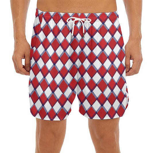 Fourth of July American Plaid Print Men's Split Running Shorts