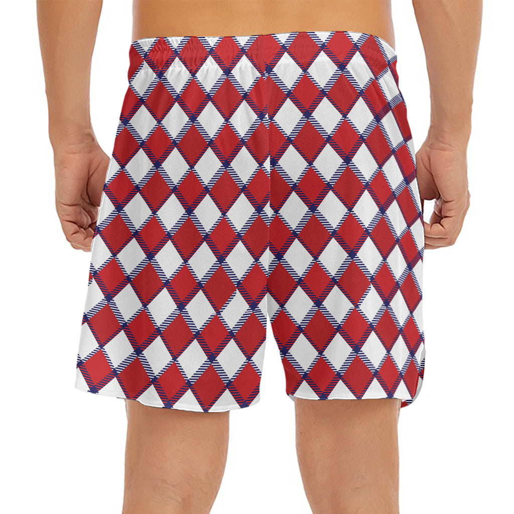 Fourth of July American Plaid Print Men's Split Running Shorts