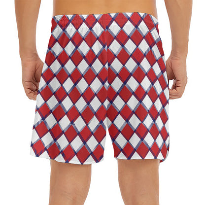 Fourth of July American Plaid Print Men's Split Running Shorts