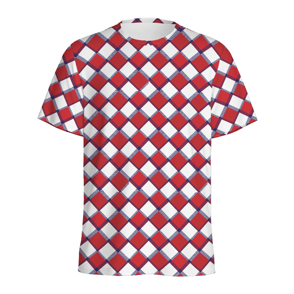 Fourth of July American Plaid Print Men's Sports T-Shirt