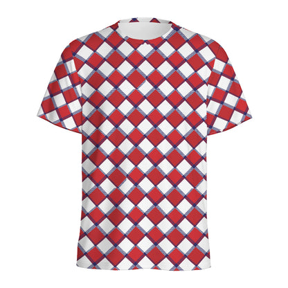 Fourth of July American Plaid Print Men's Sports T-Shirt