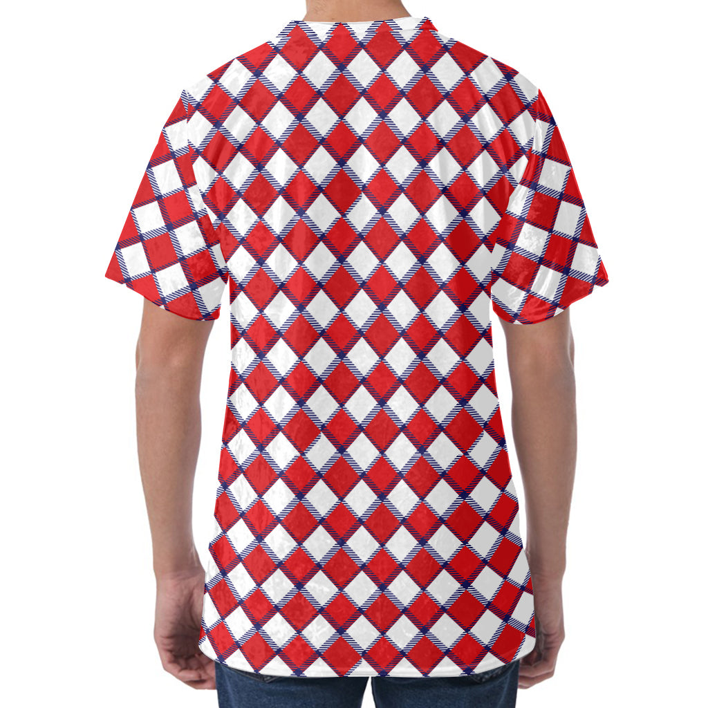 Fourth of July American Plaid Print Men's Velvet T-Shirt