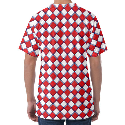 Fourth of July American Plaid Print Men's Velvet T-Shirt