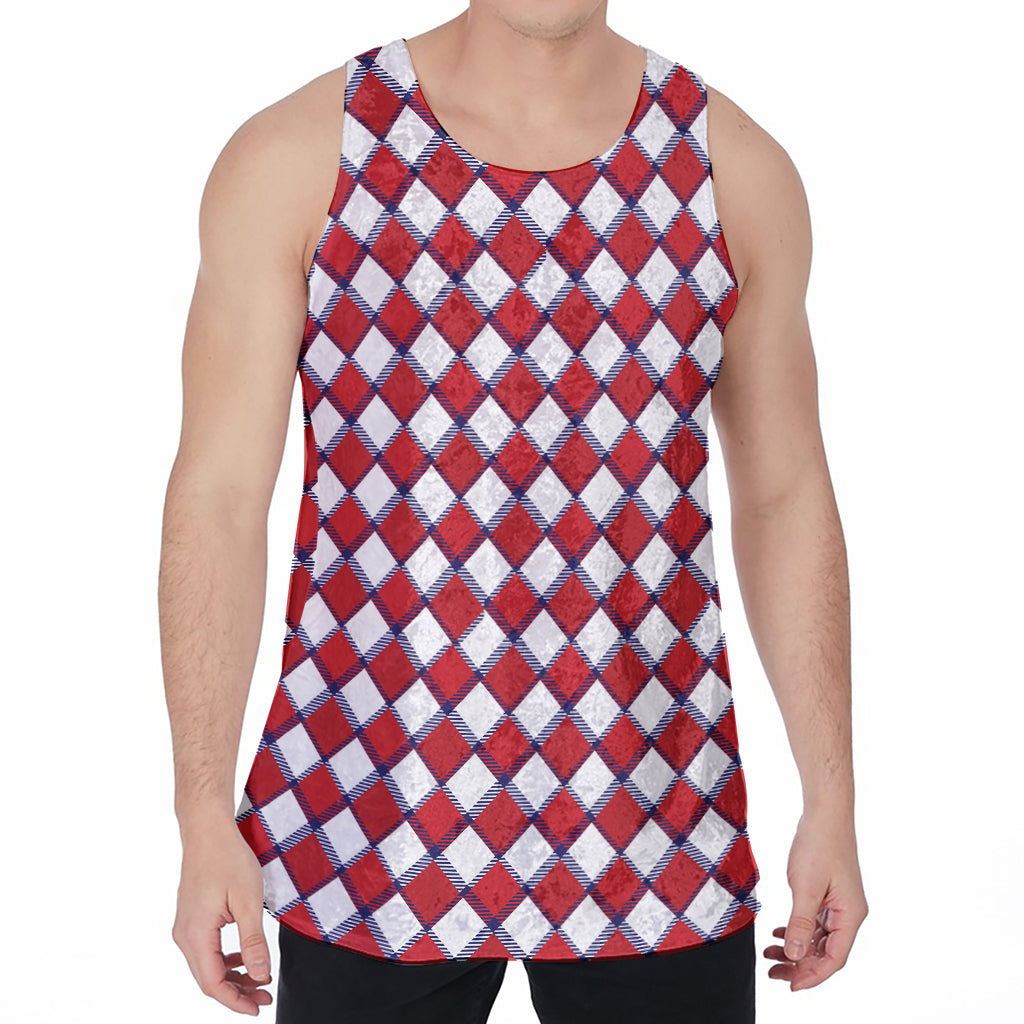 Fourth of July American Plaid Print Men's Velvet Tank Top