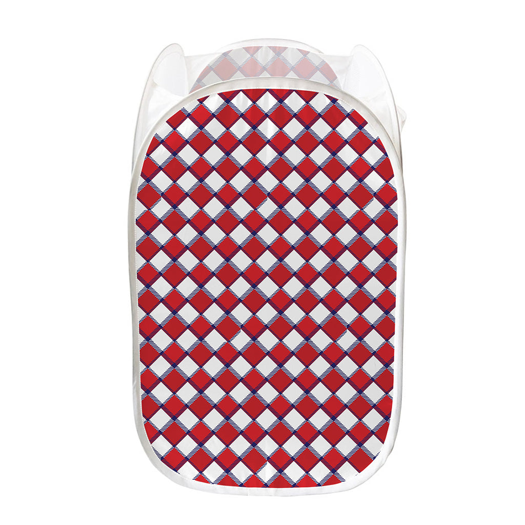 Fourth of July American Plaid Print Mesh Laundry Hamper