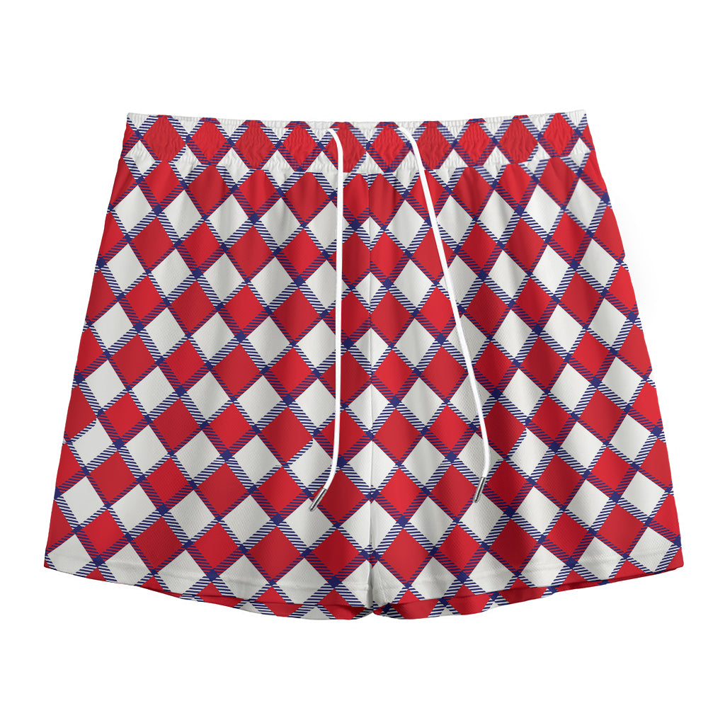 Fourth of July American Plaid Print Mesh Shorts