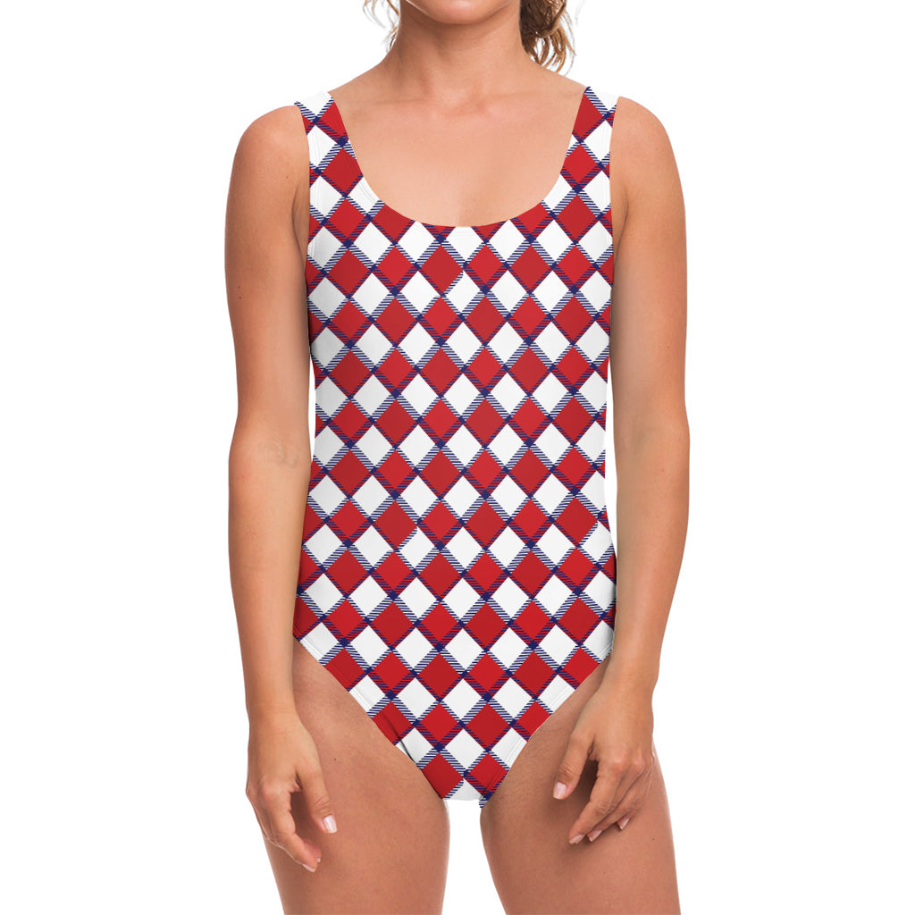 Fourth of July American Plaid Print One Piece Swimsuit