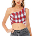 Fourth of July American Plaid Print One Shoulder Crop Top