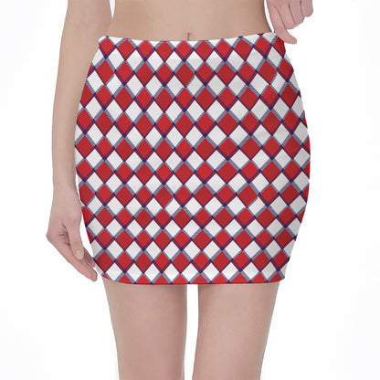 Fourth of July American Plaid Print Pencil Mini Skirt