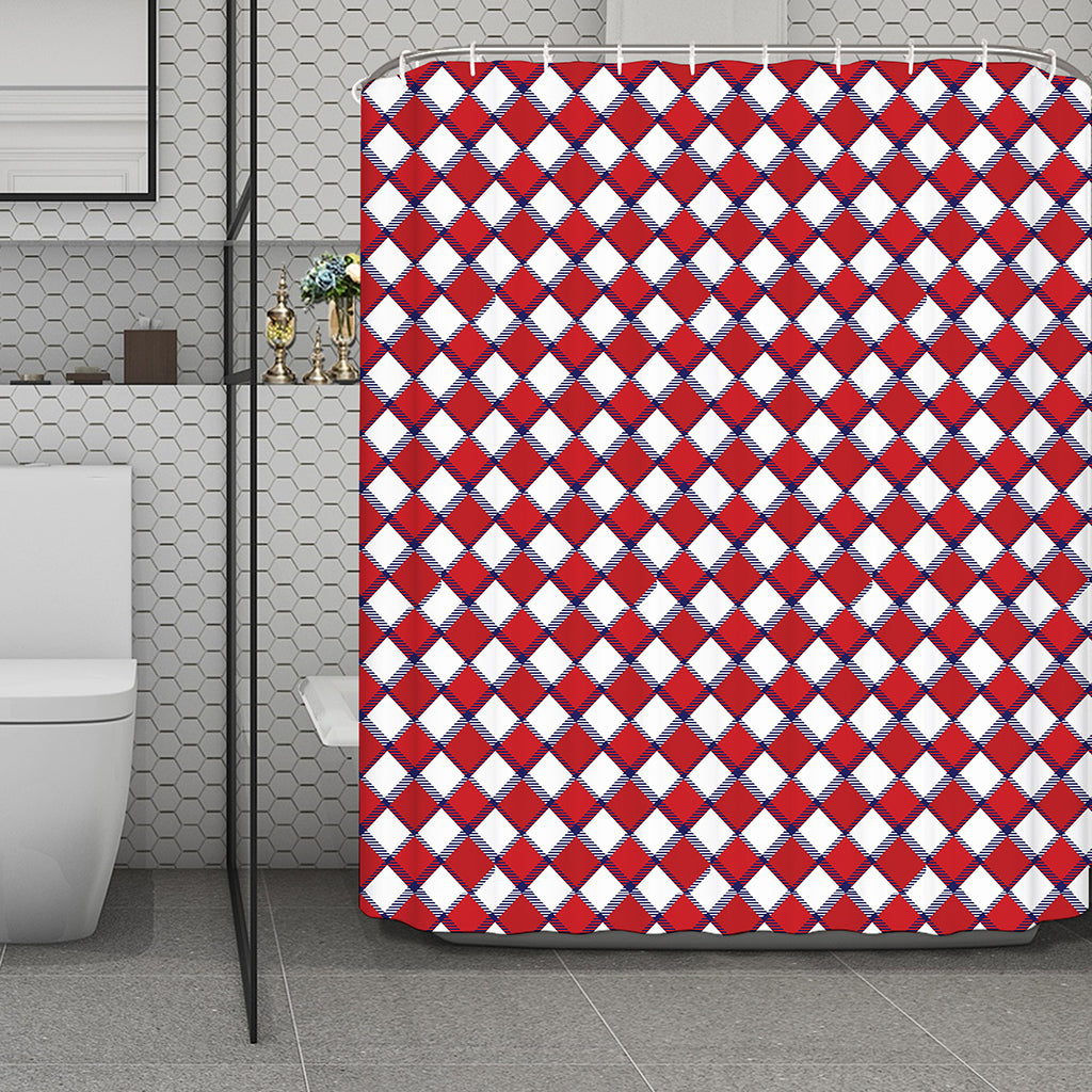 Fourth of July American Plaid Print Polyester Shower Curtain