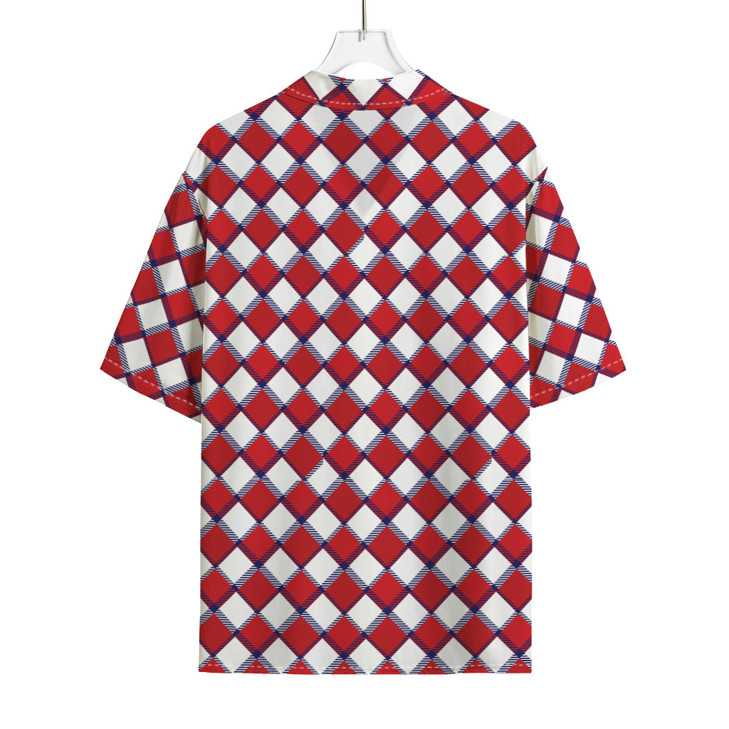 Fourth of July American Plaid Print Rayon Hawaiian Shirt