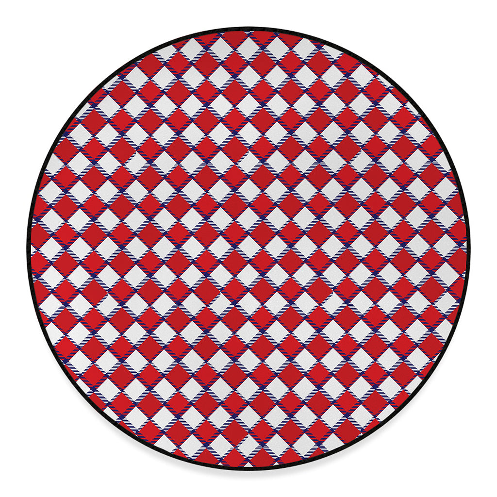 Fourth of July American Plaid Print Round Floor Mat
