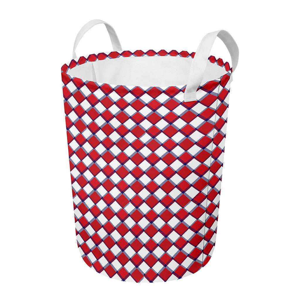 Fourth of July American Plaid Print Round Laundry Basket