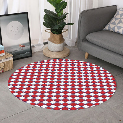 Fourth of July American Plaid Print Round Rug