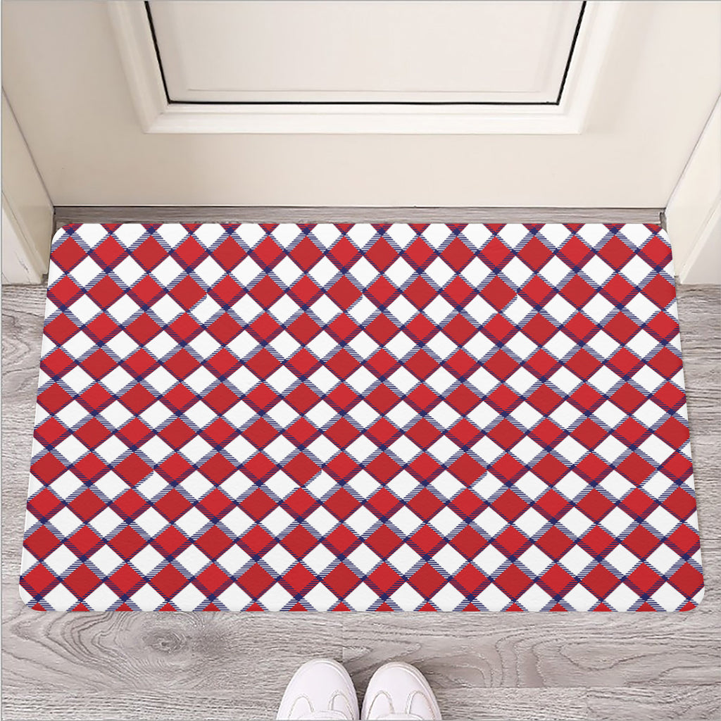 Fourth of July American Plaid Print Rubber Doormat
